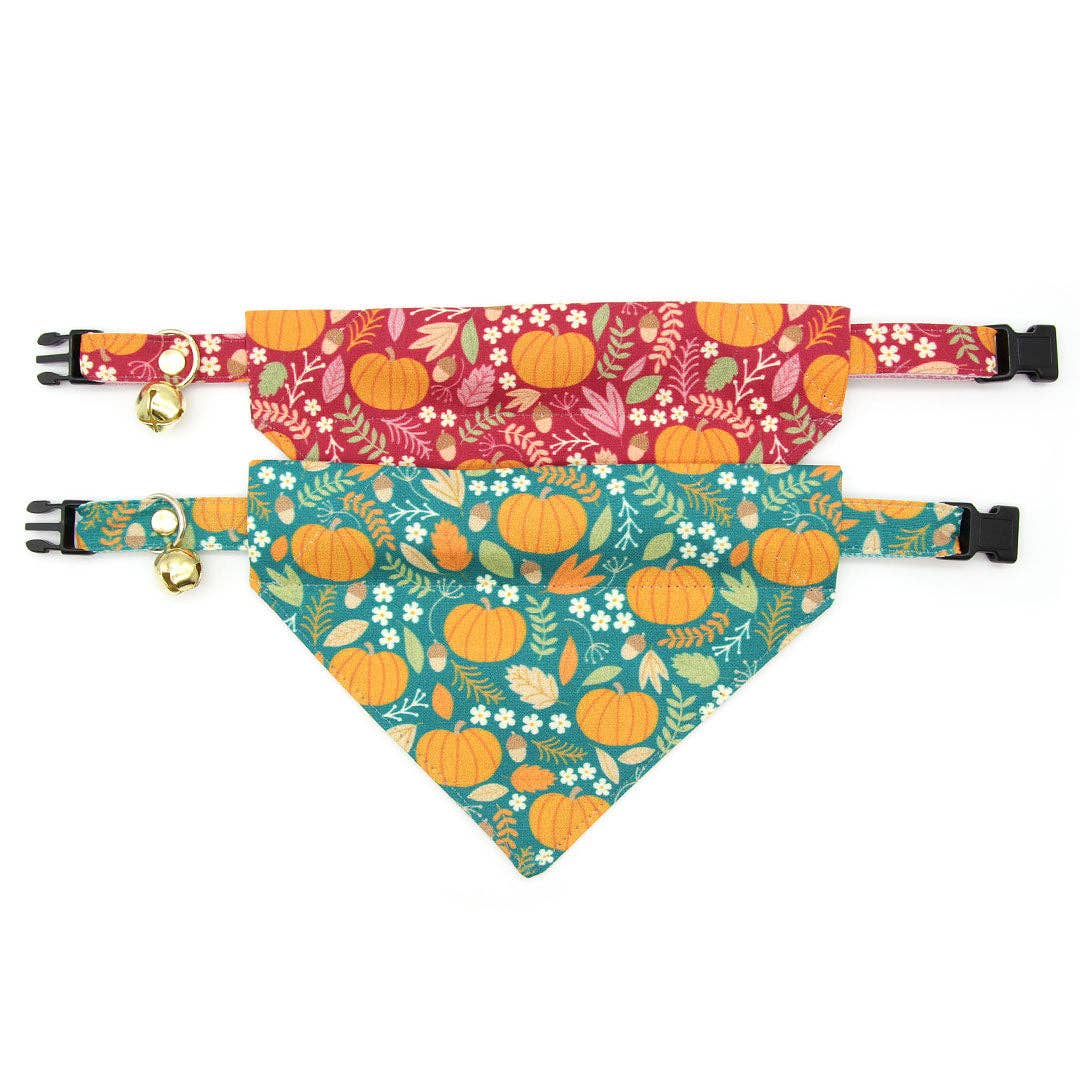 Made By Cleo - "Pumpkin Patch - Teal" - Fall Bandana for Cats + Small Dogs