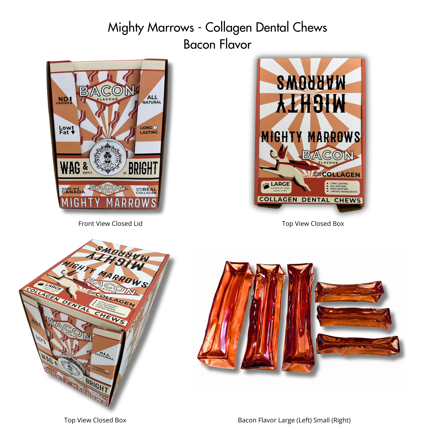 Wag & Bright Supply Co. Mighty Marrows Collagen Bacon Dental Chew for Dogs