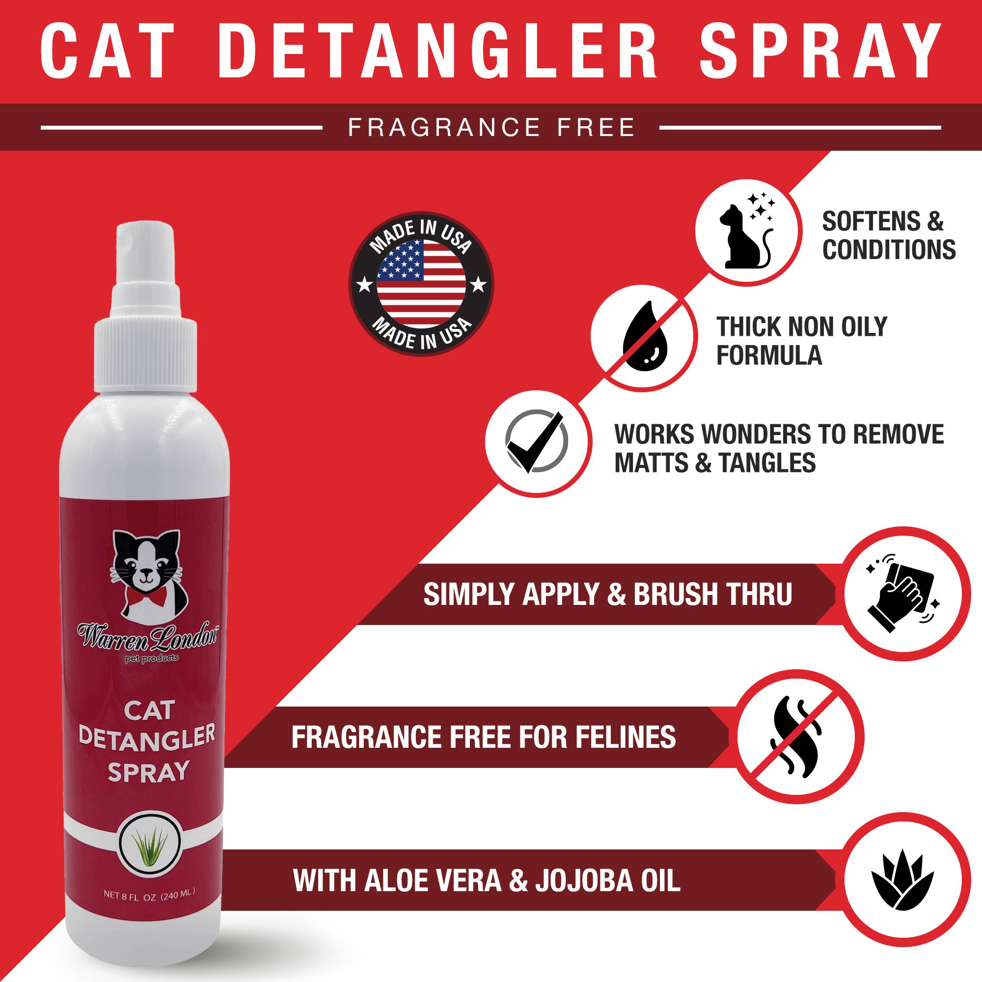 Warren London Dog Products Cat Unscented Detangler Spray