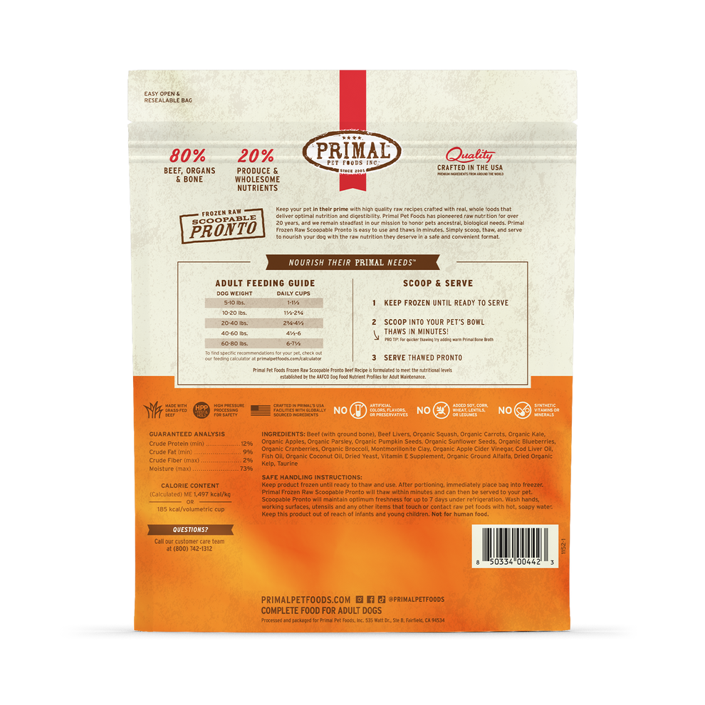 Primal Pronto Raw Frozen Dog Food 4lb