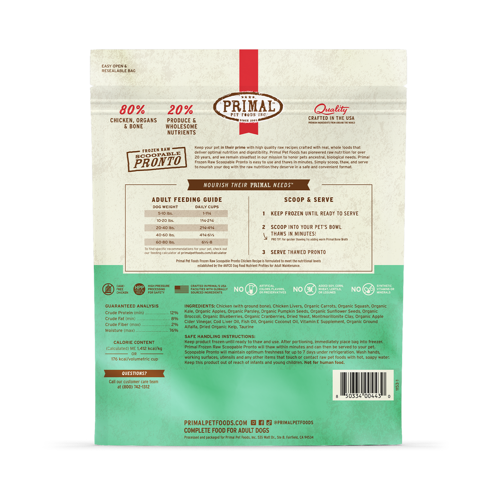 Primal Pronto Raw Frozen Dog Food 4lb
