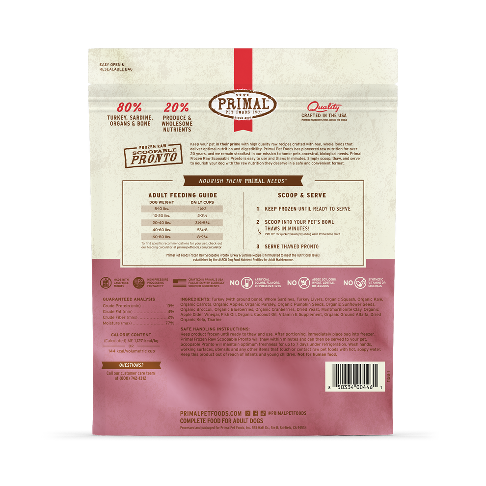 Primal Pronto Raw Frozen Dog Food 4lb