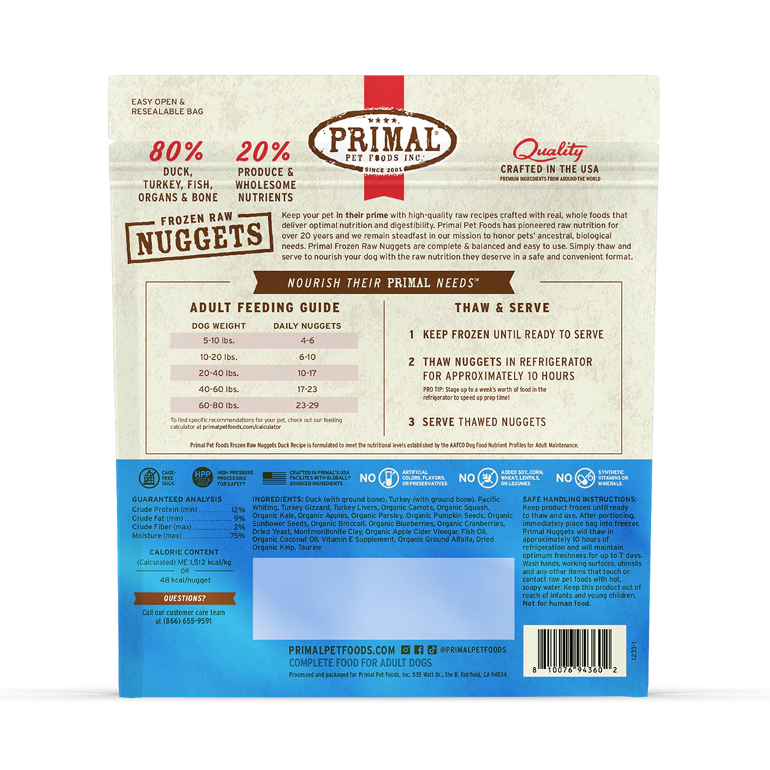 Primal Raw Frozen Duck Dog Food