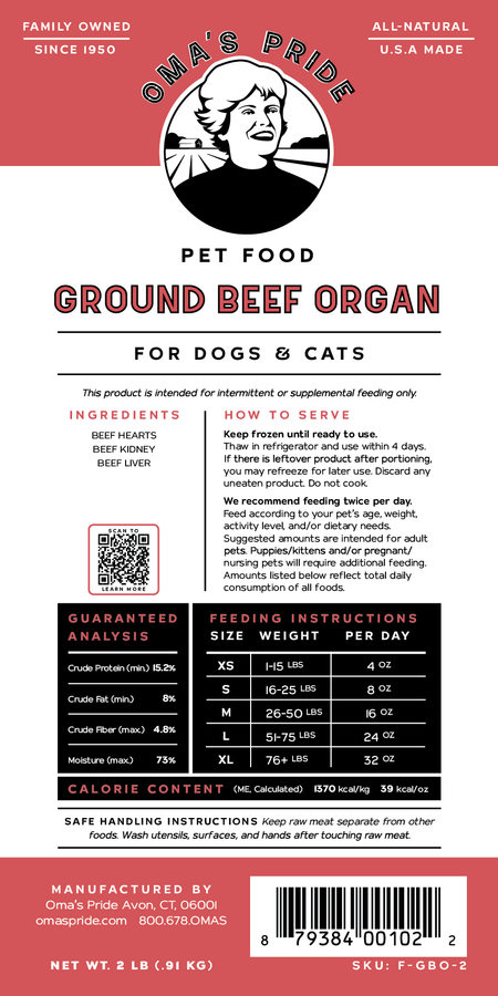 Oma's Pride Raw Frozen Ground Beef Organ Meat 2lb