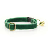 Made By Cleo - "Velvet - Hunter Green" - Dark Green Velvet Cat Collar