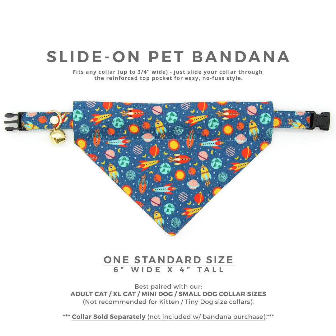 Made By Cleo - "Retro Rockets" - Blue Space Bandana for Cats + Small Dogs