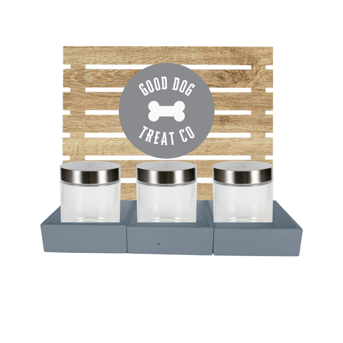Grey Dog Treat Jar Bar w/ Stainless Lid Jars