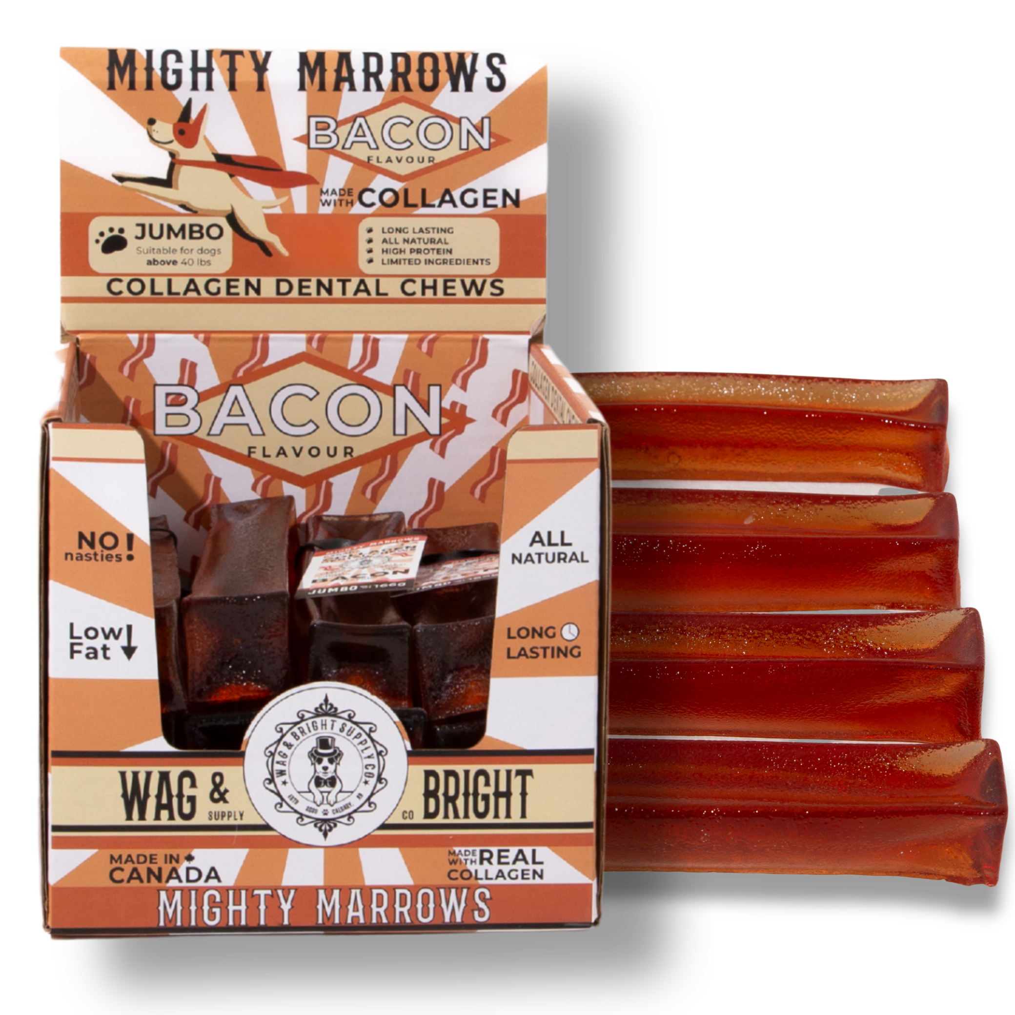 Wag & Bright Supply Co. Mighty Marrows Collagen Bacon Dental Chew for Dogs