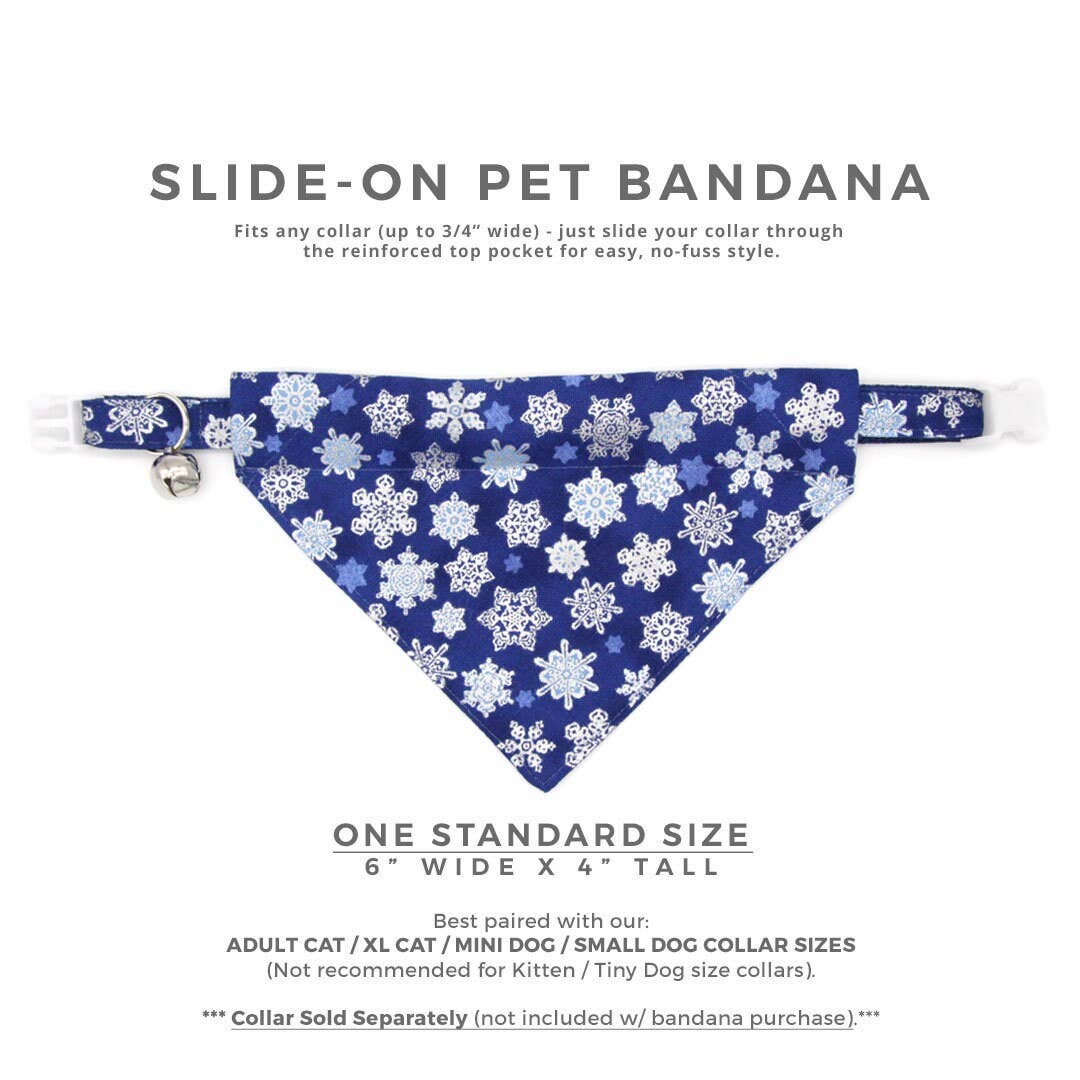 Made By Cleo - "Shimmering Snowflakes" - Blue Bandana for Cats + Small Dogs