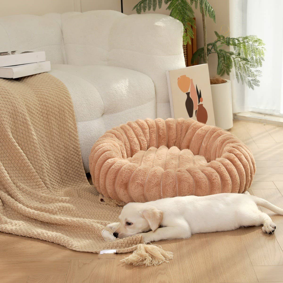 PAWPAW Faux Fur Round Pet Bed