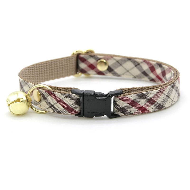 Made By Cleo - "Newberry" - Beige Tan Plaid Cat Collar