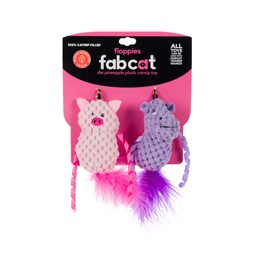 fabcat Floppy Hippo / Pig 2-Pack Cat Toy