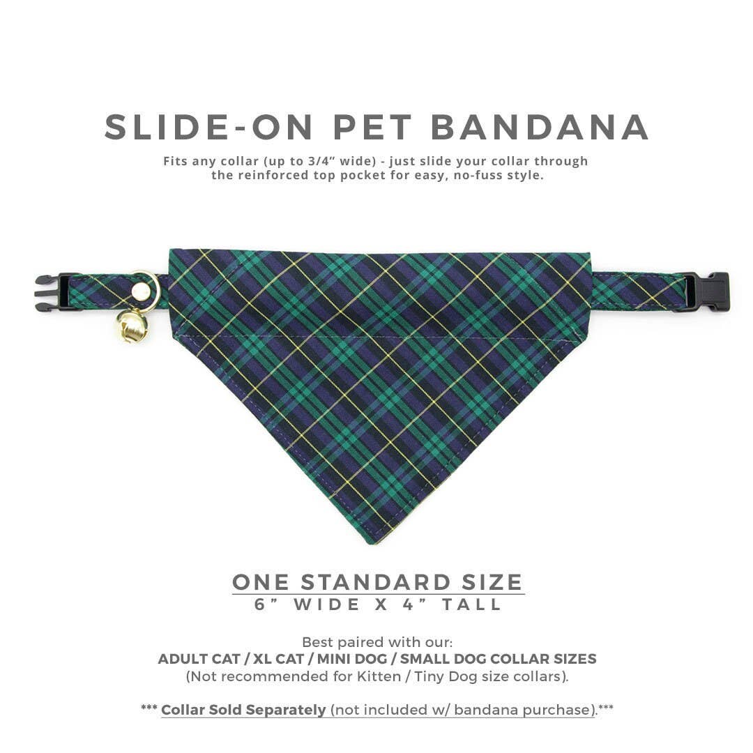 Made By Cleo - "Hunter" - Green/Blue Plaid Bandana for Cat + Small Dogs