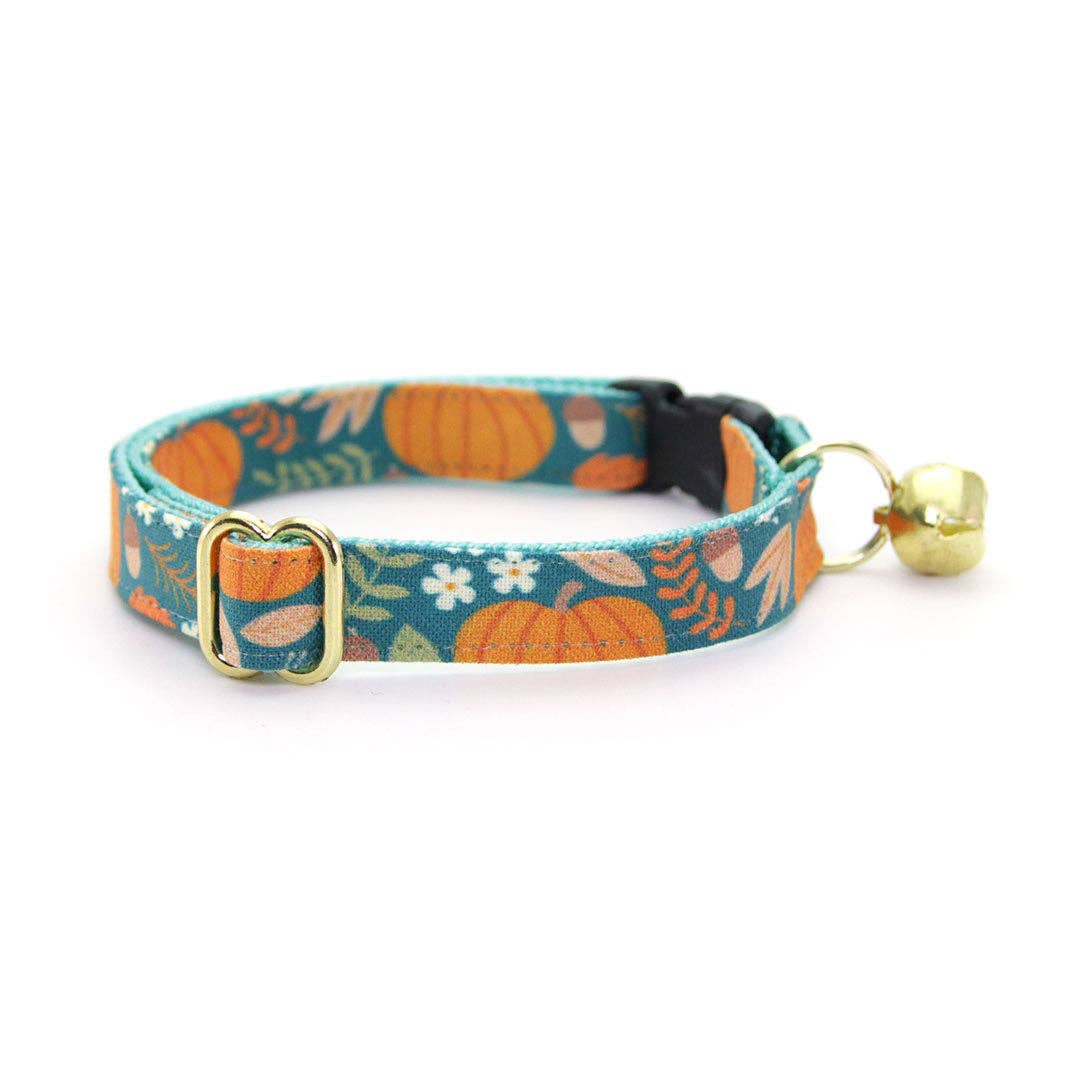 Made By Cleo - "Pumpkin Patch - Teal" - Fall Harvest Cat Collar