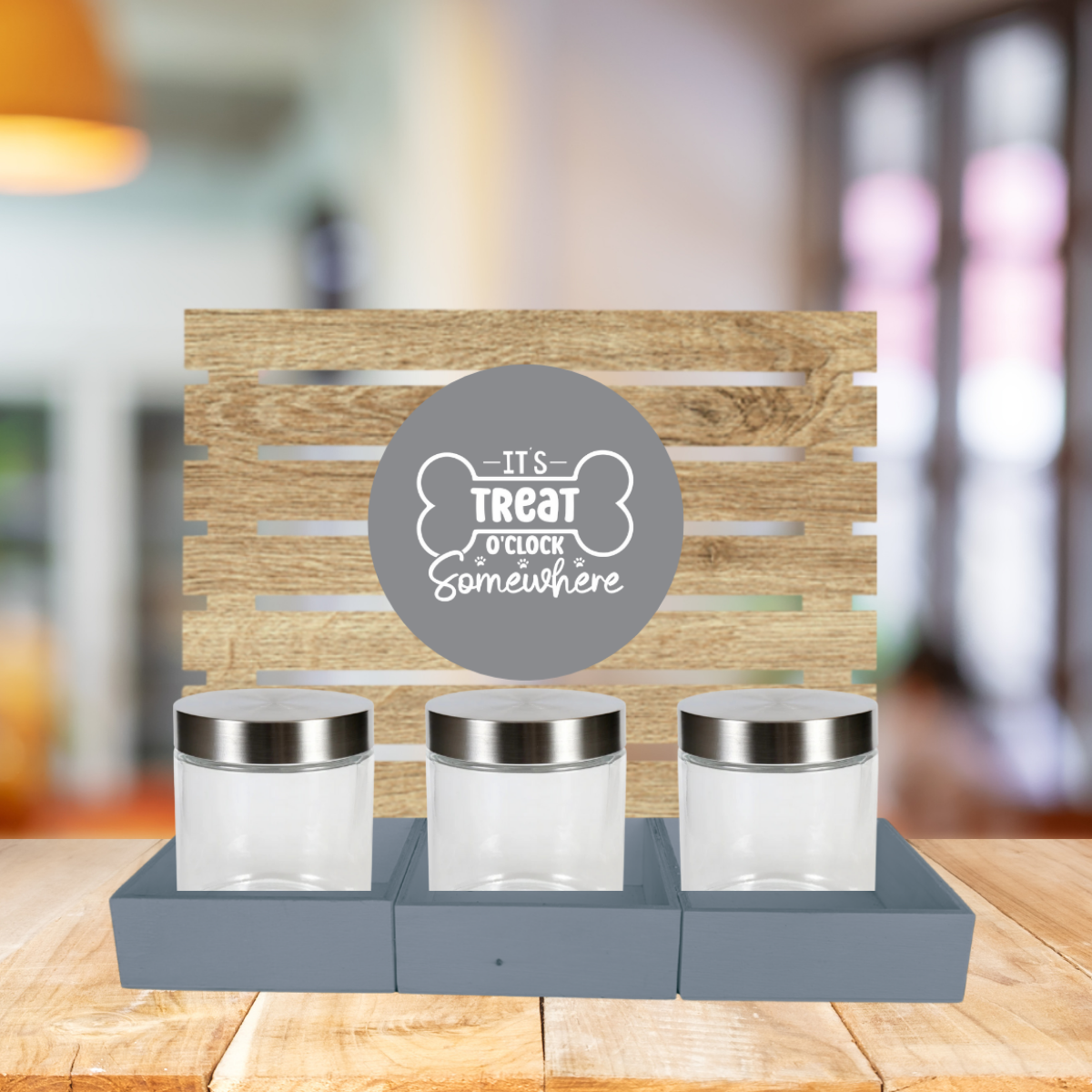 Grey Dog Treat Jar Bar w/ Stainless Lid Jars