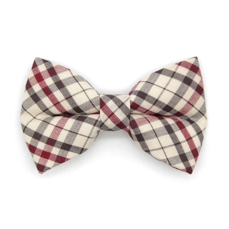 Made By Cleo - "Newberry" - Beige Tan Plaid Bow Tie for Cats + Small Dogs