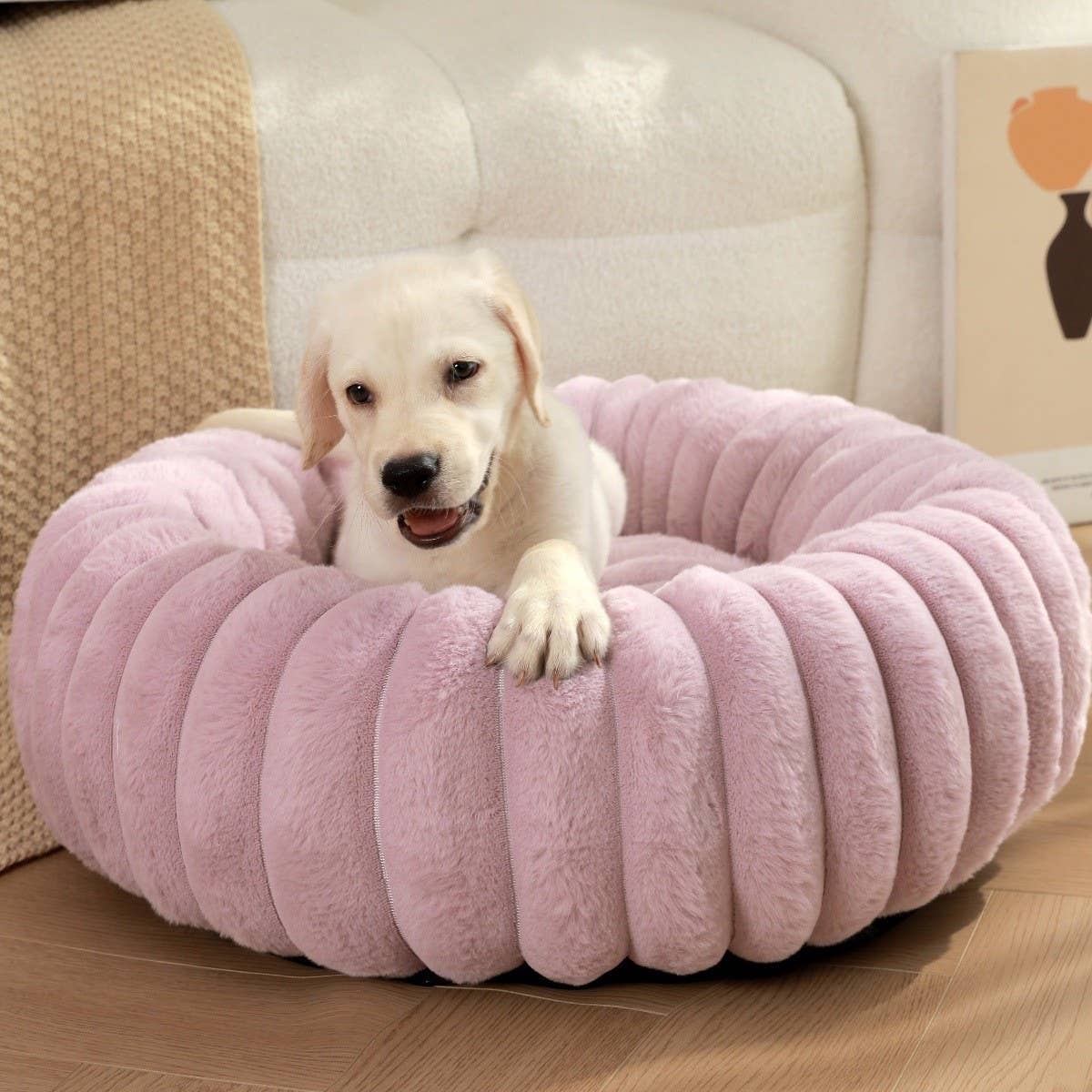 PAWPAW Faux Fur Round Pet Bed