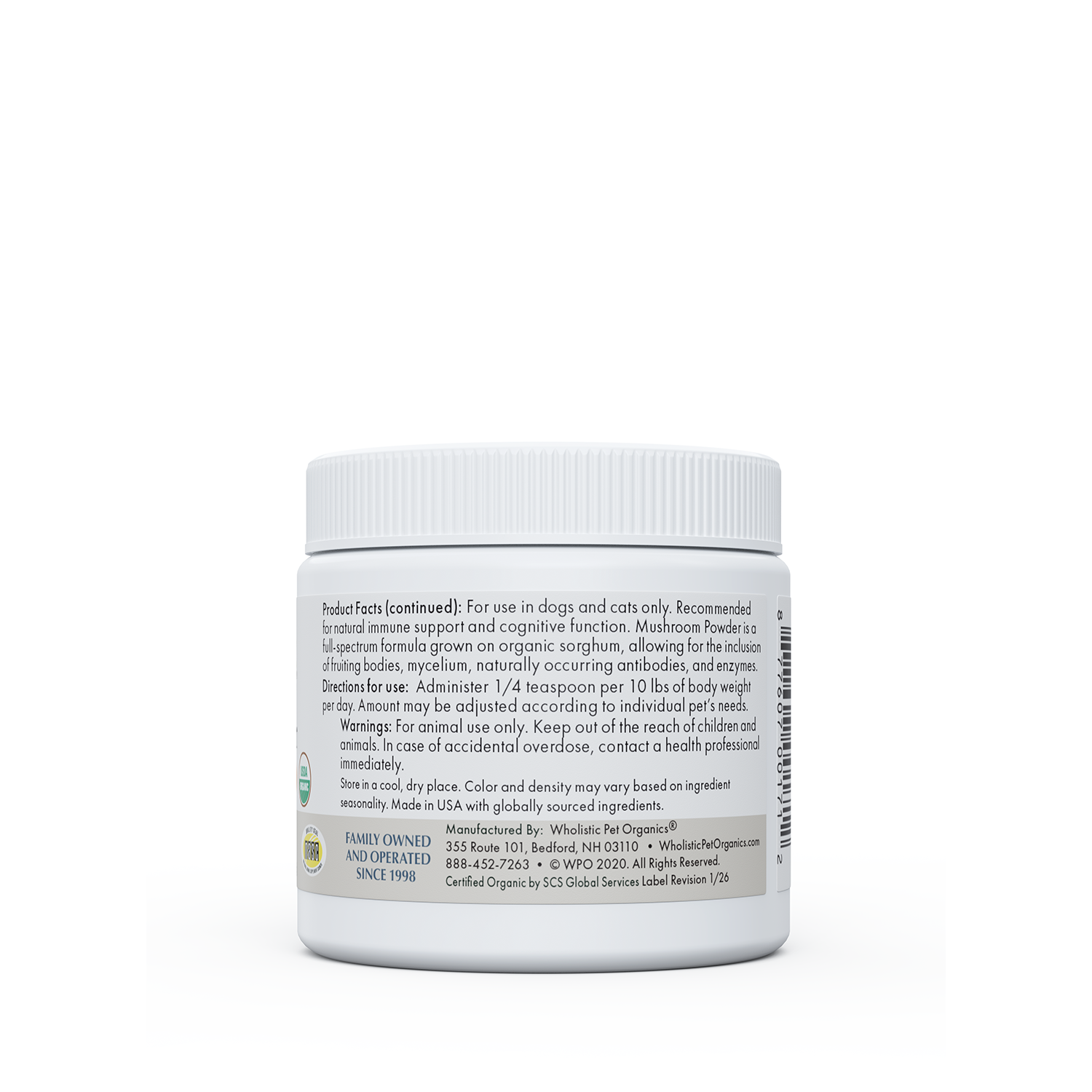 Wholistic Pet Organics Mushroom Powder for Dogs & Cats