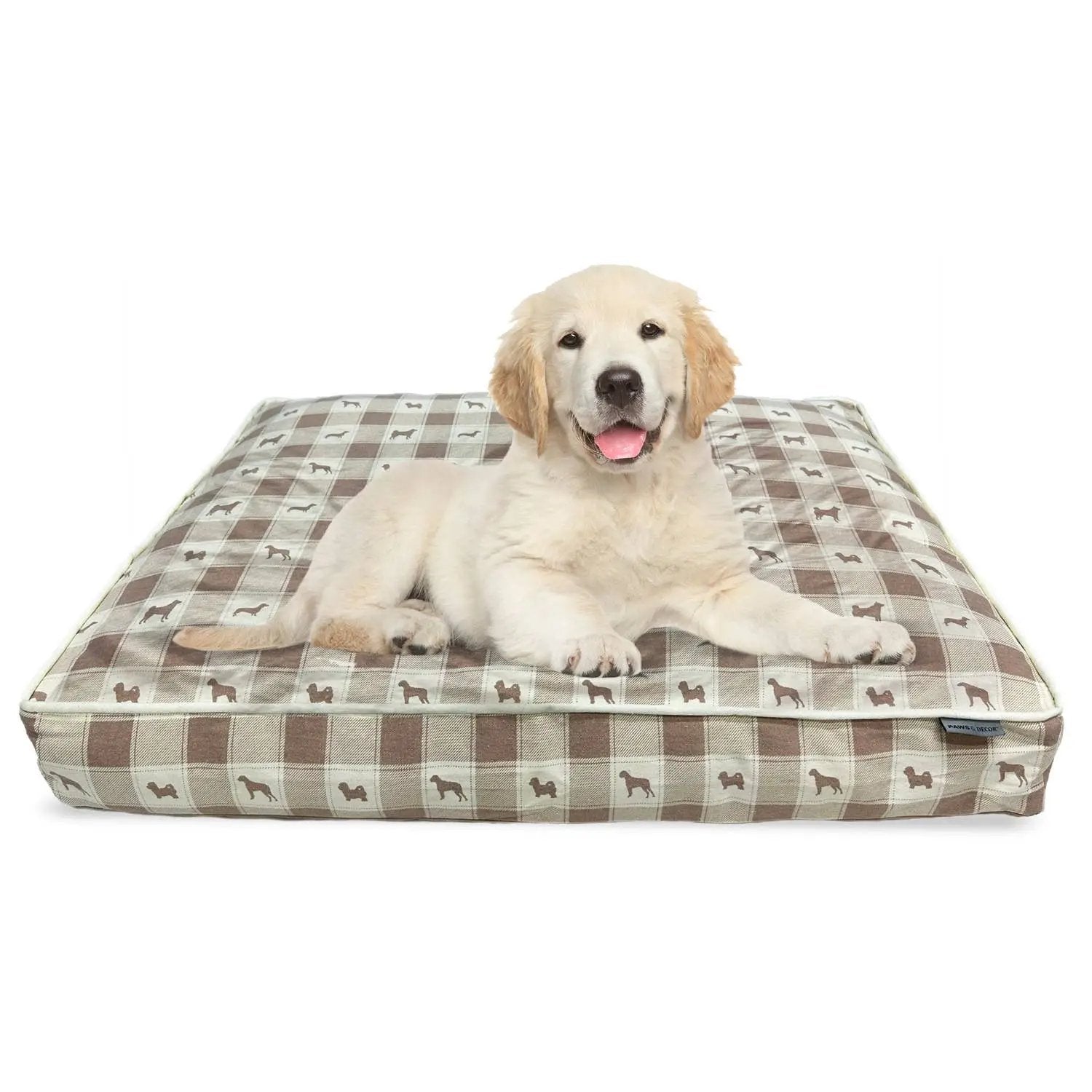 Precious Tails Paws & Décor Taupe Plaid Comfort Dog Bed