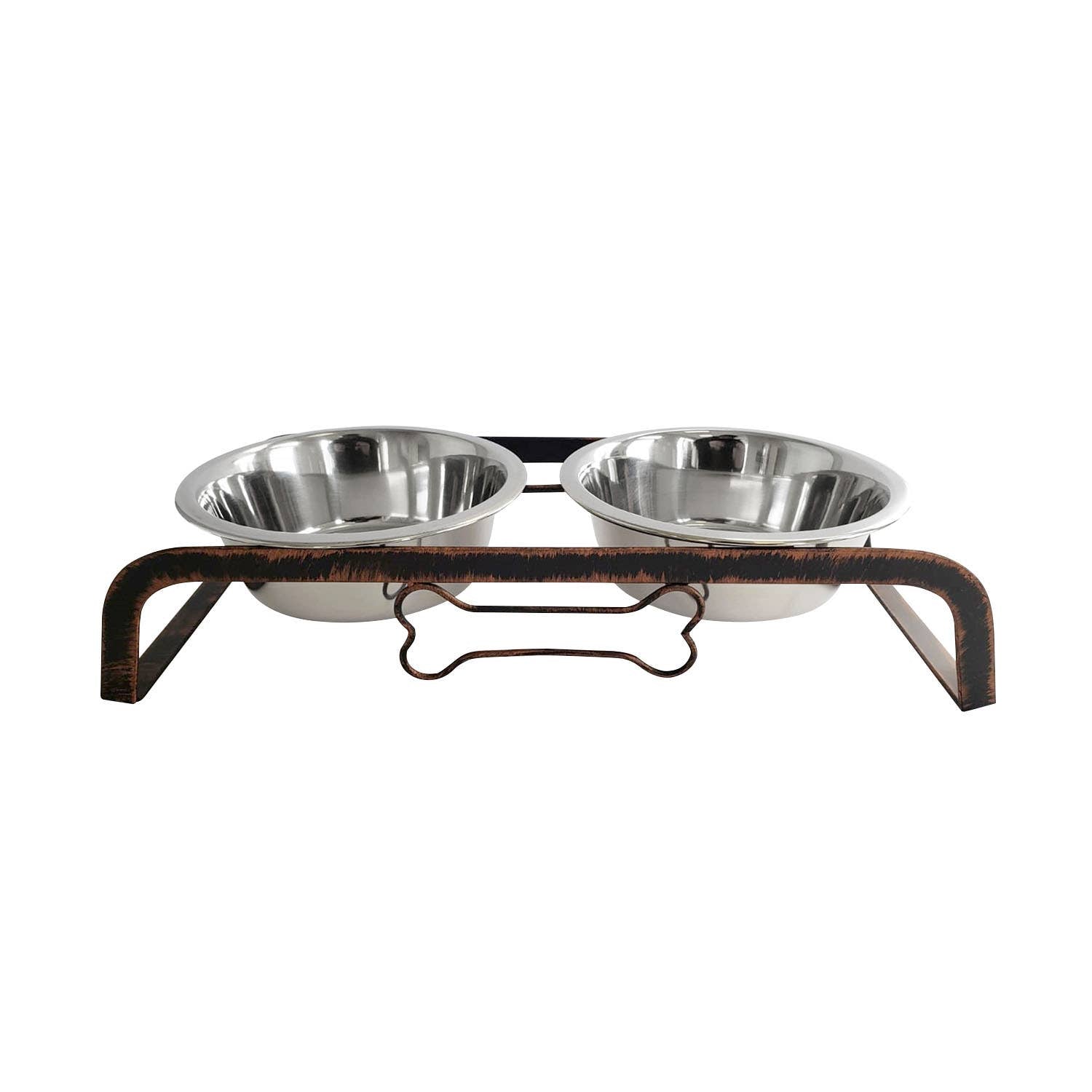 Jojo Modern Pets Rustic Elevated Dog Bone Feeder with 2 Stainless Steel Bowls