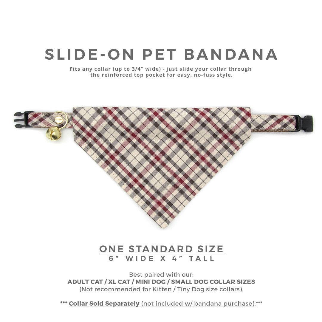 Made By Cleo - "Newberry" - Beige Tan Plaid Bandana for Cat + Small Dogs