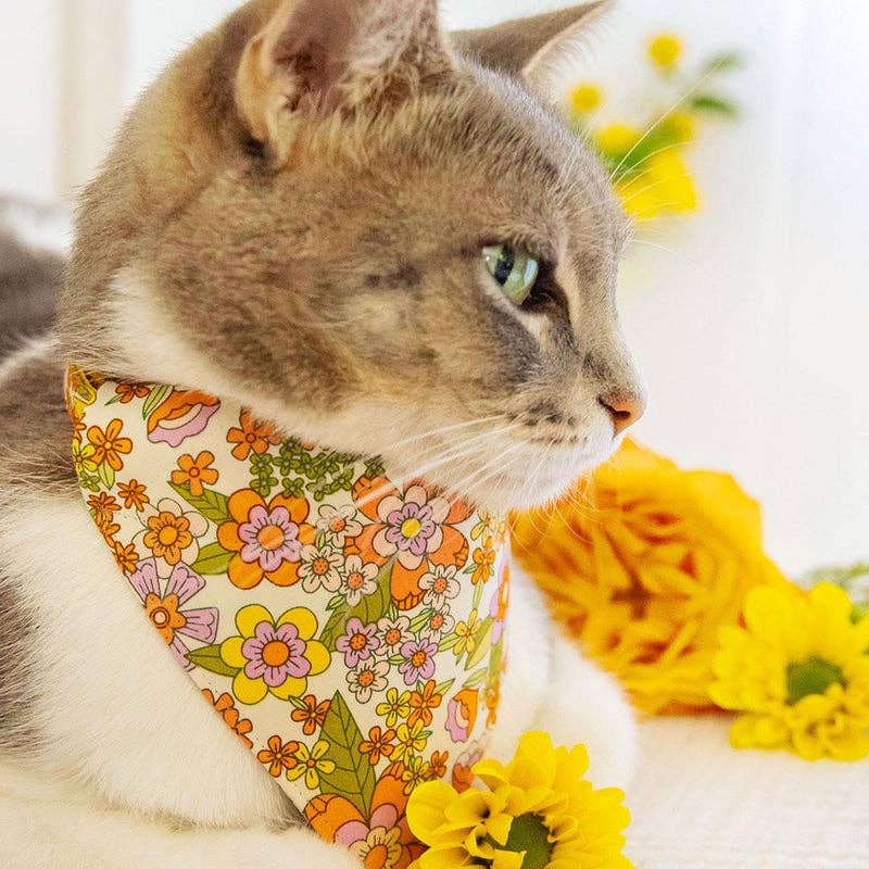 Made By Cleo - "Groovy Garden" - Retro Floral Bandana for Cats + Small Dogs