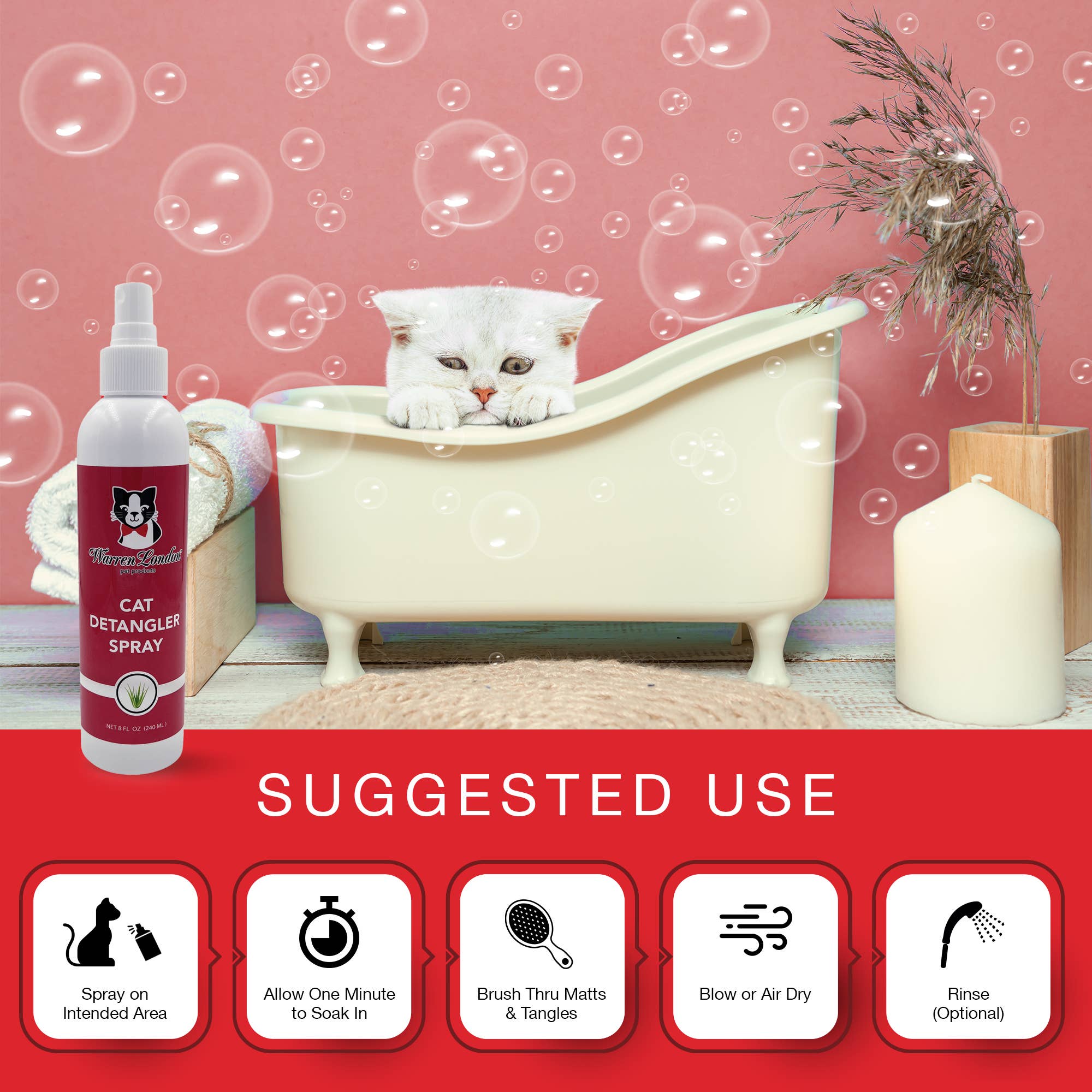 Warren London Dog Products Cat Unscented Detangler Spray
