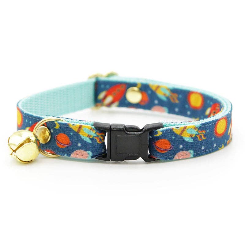 Made By Cleo - "Retro Rockets" - Blue Space & Sci-Fi Cat Collar