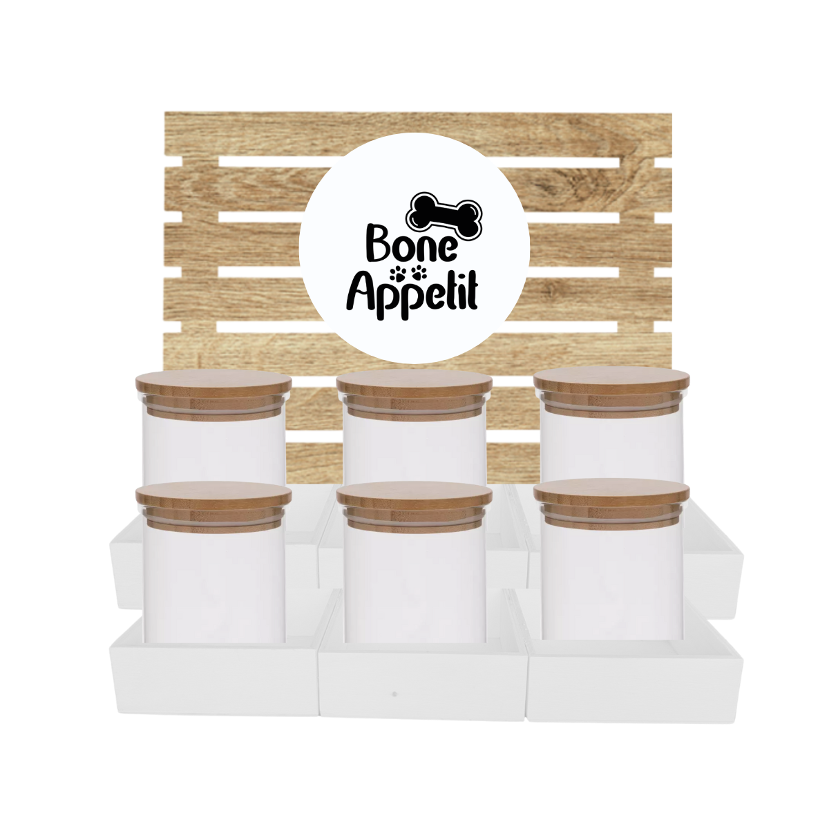 White Dog Treat Jar Bar w/ Bamboo Canisters