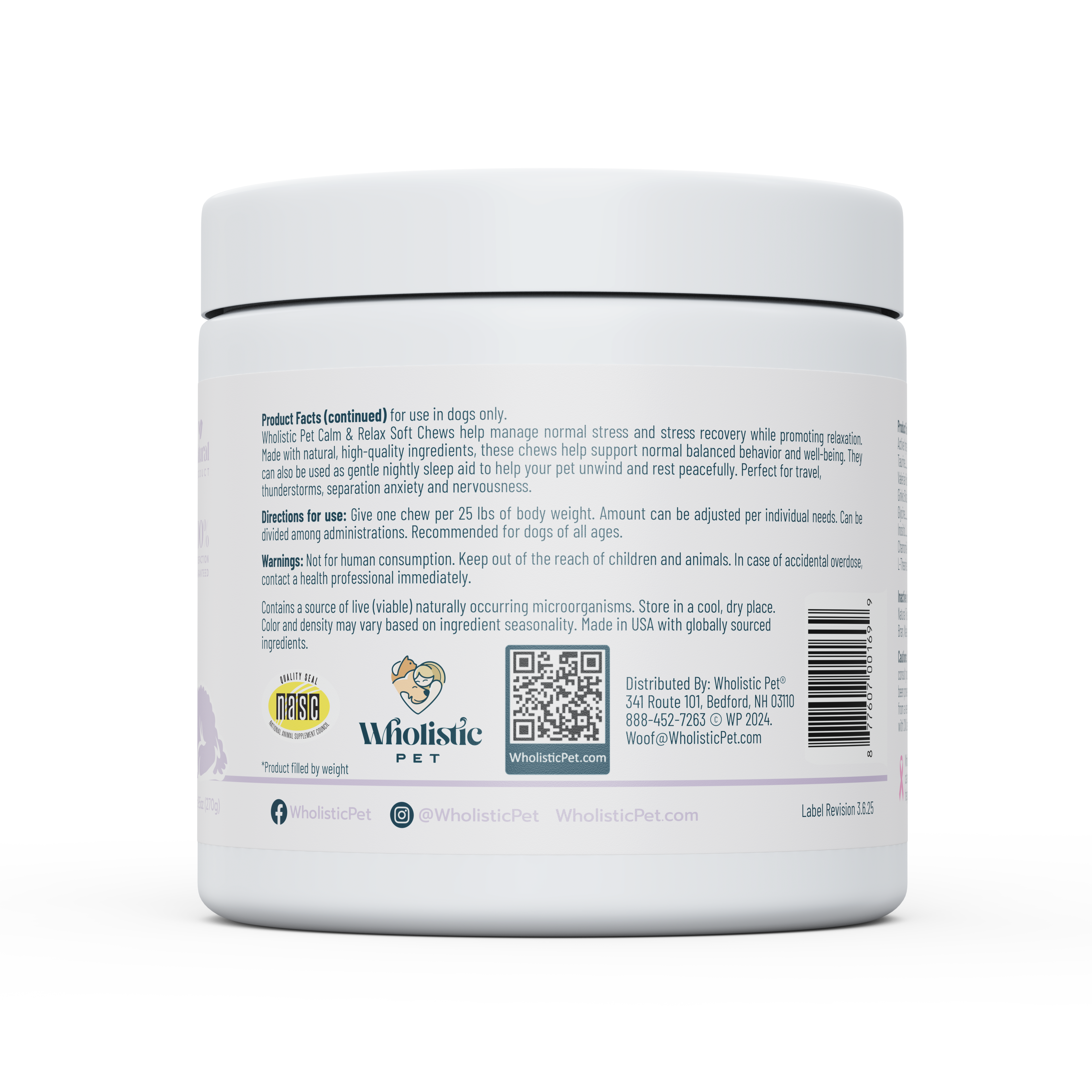 Wholistic Pet Organics Calm & Relaxed Soft Chews for Dogs