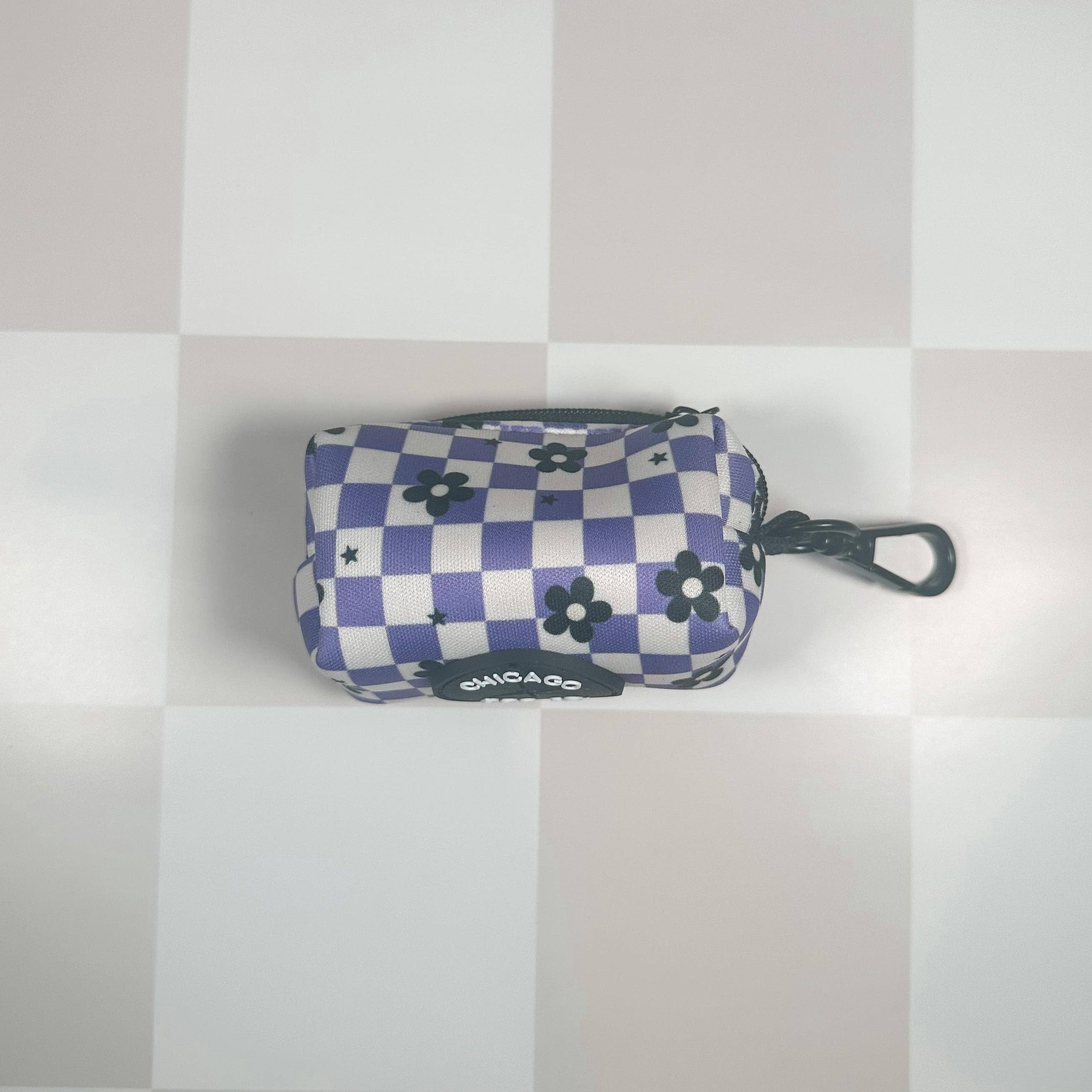 Chicago Dog Co. Purple Checkered Flowers Poop Bag Holder