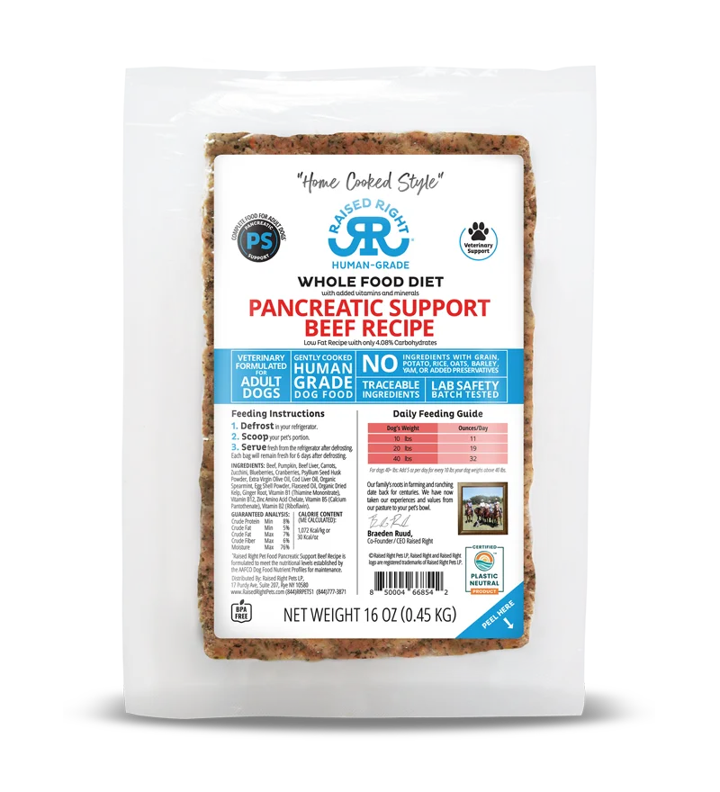 Raised Right Frozen Whole Food Diet Veterinary Support Recipes for Adult Dogs