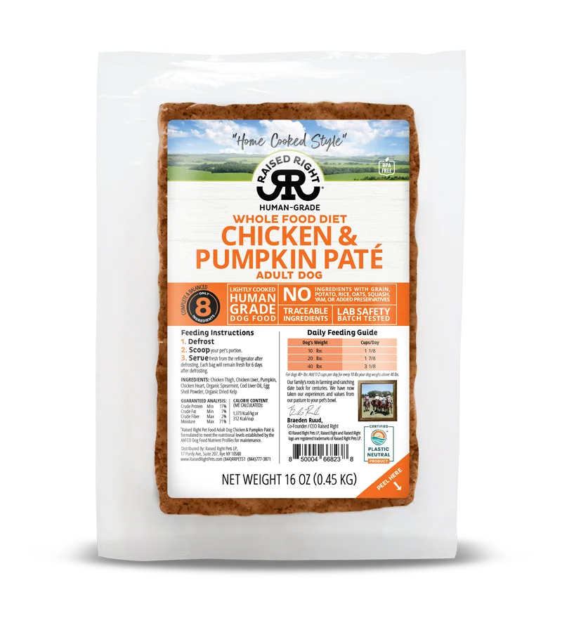 Raised Right Frozen Whole Food Diet Human Grade Recipes for Adult Dogs