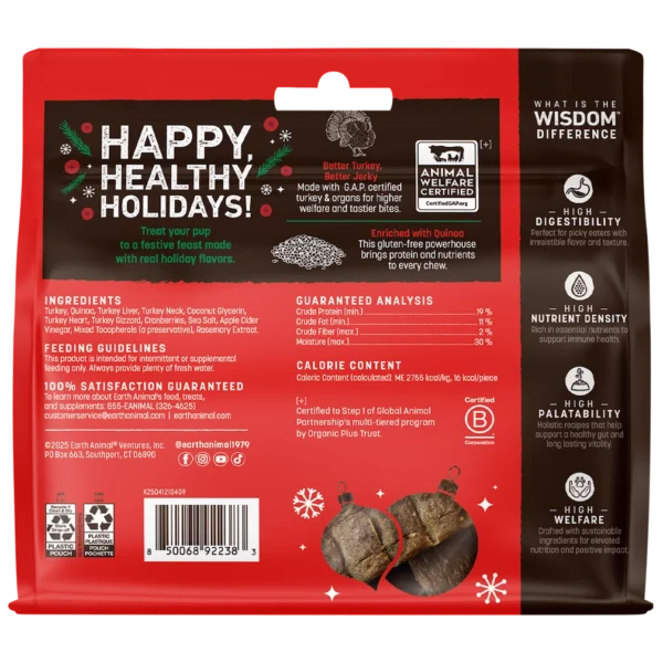 Earth Animal Wisdom Holiday Feast Recipe Air-Dried Jerky Dog Treats 4oz