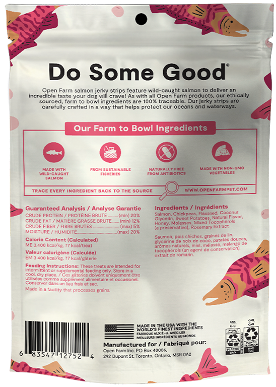 Open Farm Grain-Free Jerky Strips Wild-Caught Salmon Dog Treats