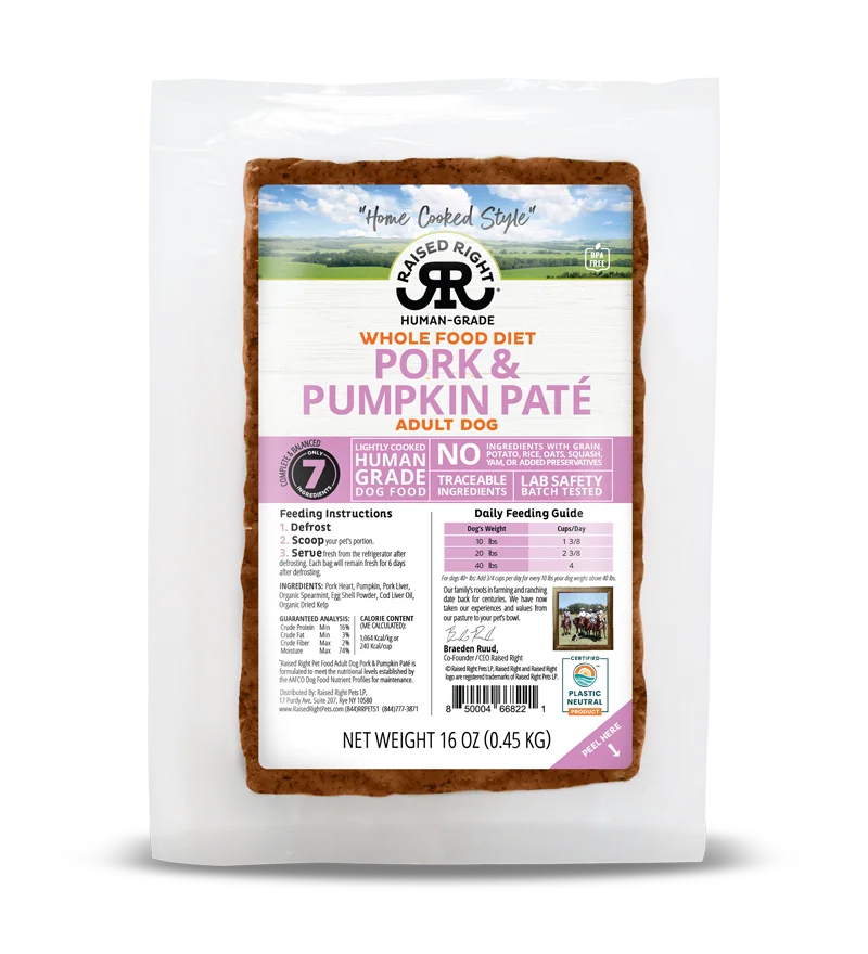 Raised Right Frozen Whole Food Diet Human Grade Recipes for Adult Dogs