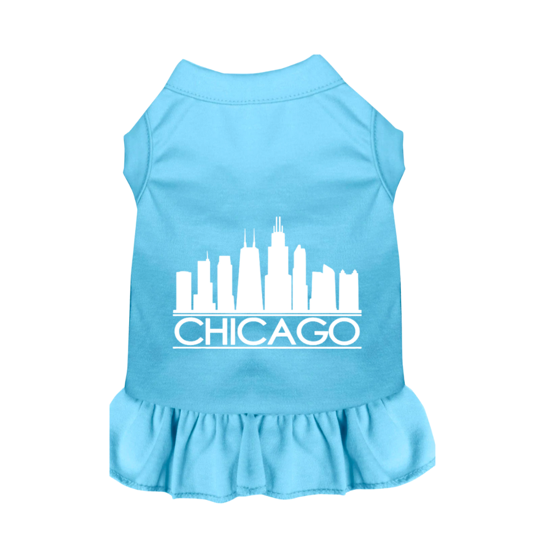 Sparky & Co Chicago Skyline Baby Blue Dog Dress