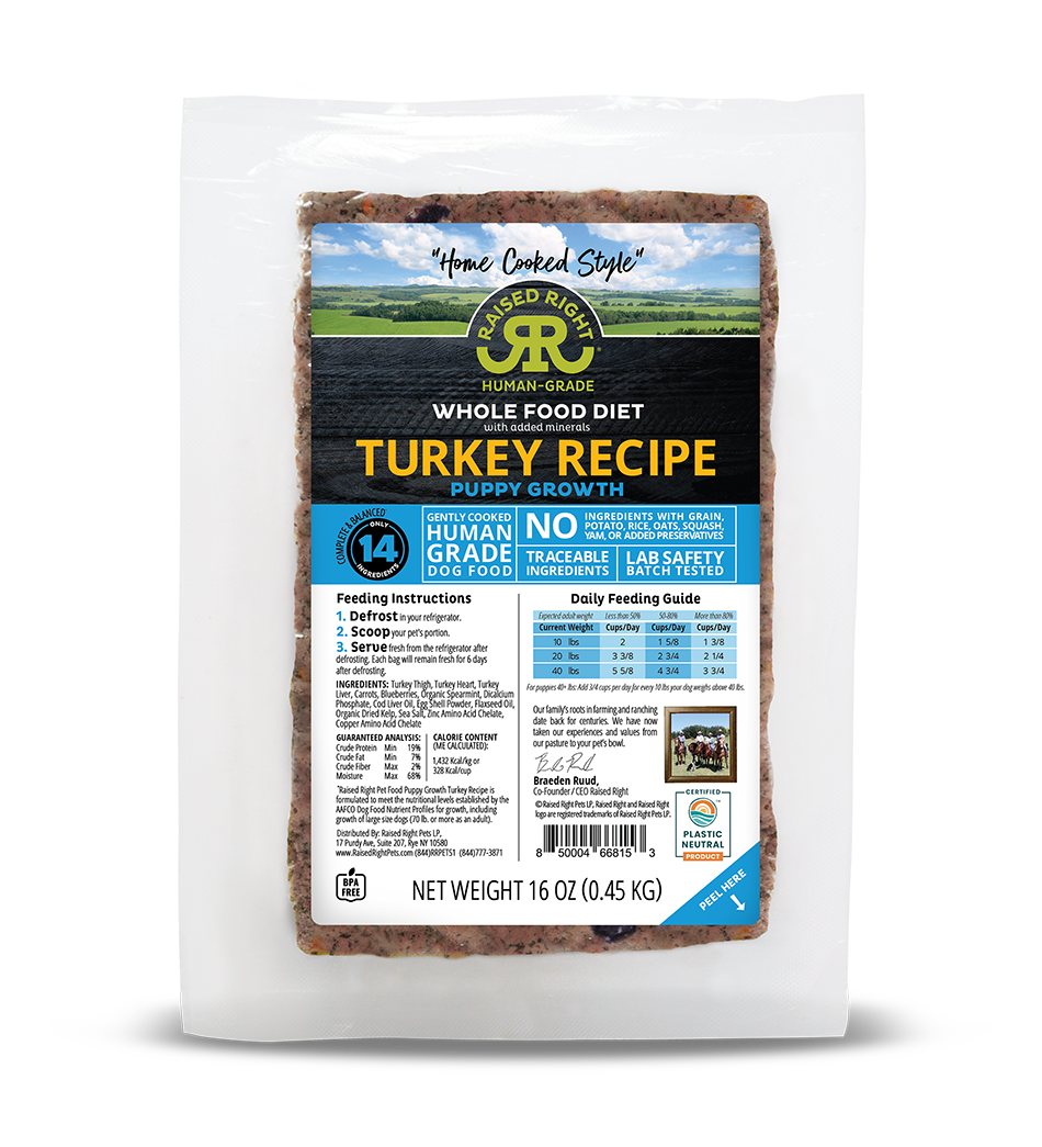 Raised Right Frozen Whole Food Diet Human Grade Puppy Recipes for Dogs