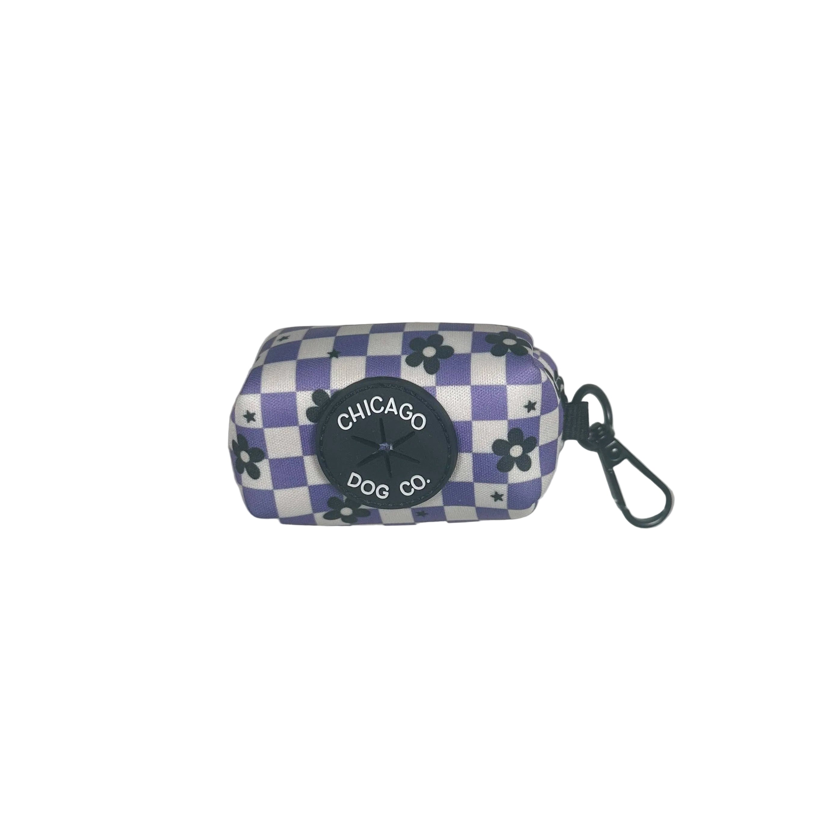 Chicago Dog Co. Purple Checkered Flowers Poop Bag Holder