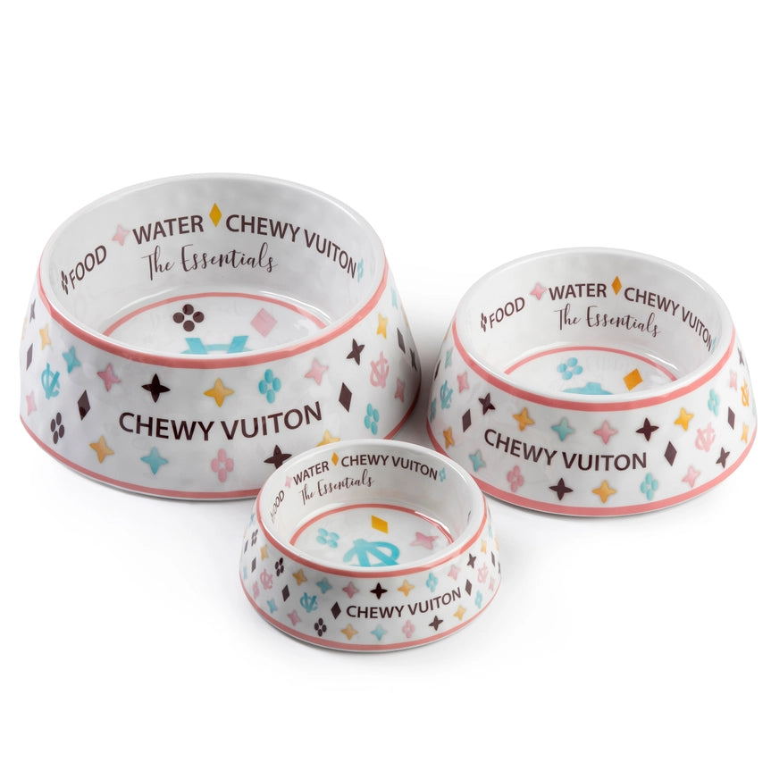 Haute Diggity Dog White Chewy Vuiton Bowl & Mat