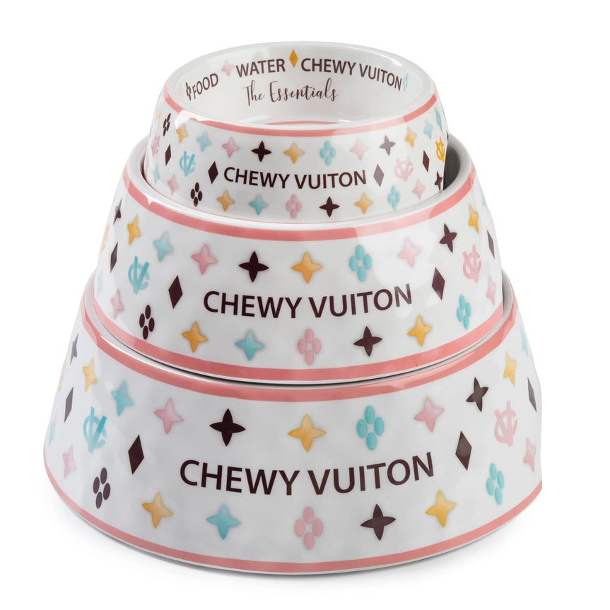 Haute Diggity Dog White Chewy Vuiton Bowl & Mat