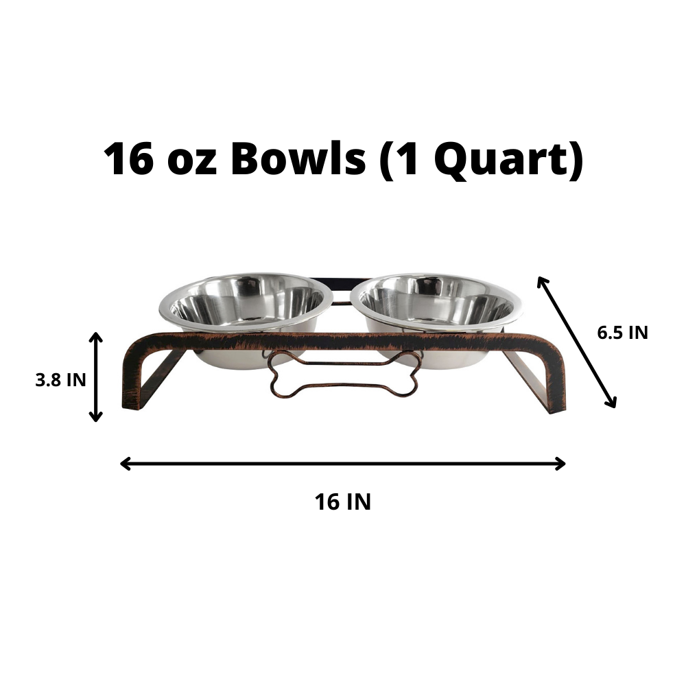 Jojo Modern Pets Rustic Elevated Dog Bone Feeder with 2 Stainless Steel Bowls