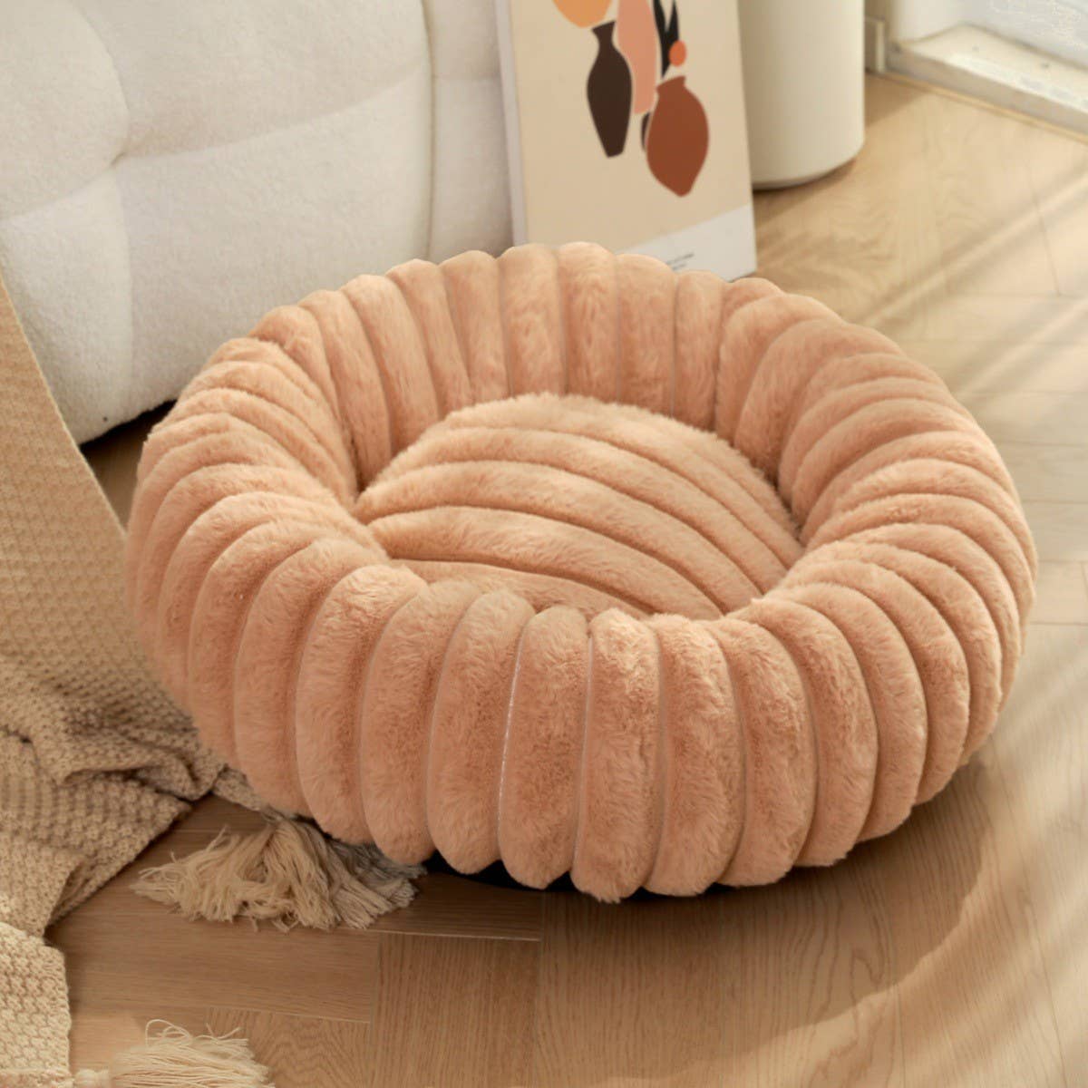 PAWPAW Faux Fur Round Pet Bed