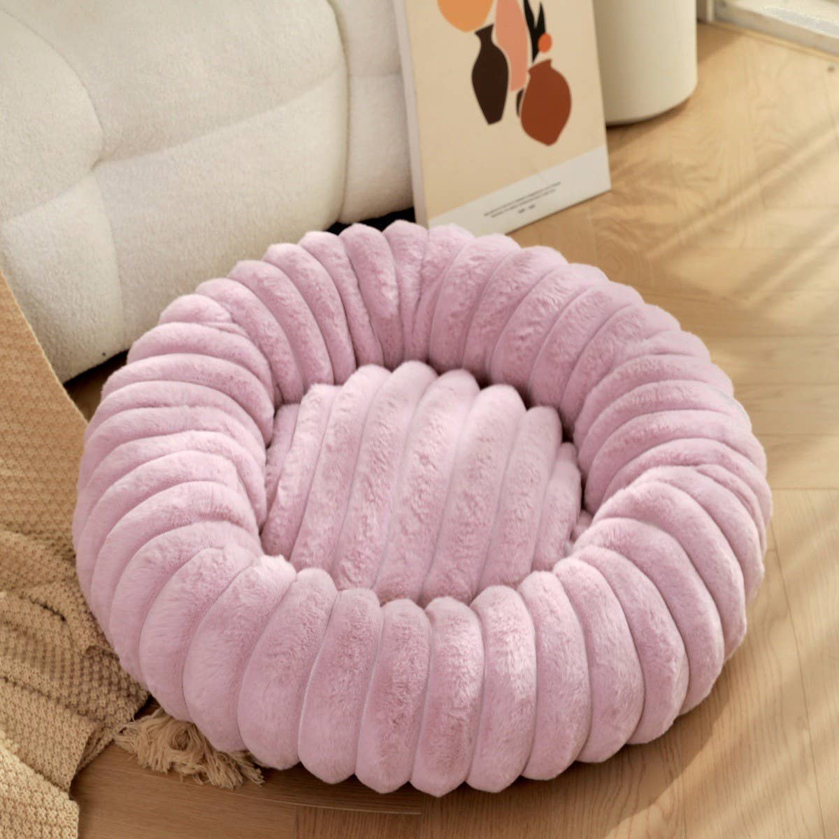 PAWPAW Faux Fur Round Pet Bed