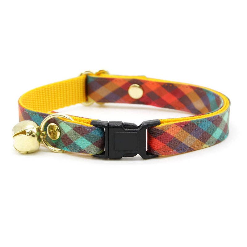 Made By Cleo - "Campfire" - Rainbow Plaid Cat Collar