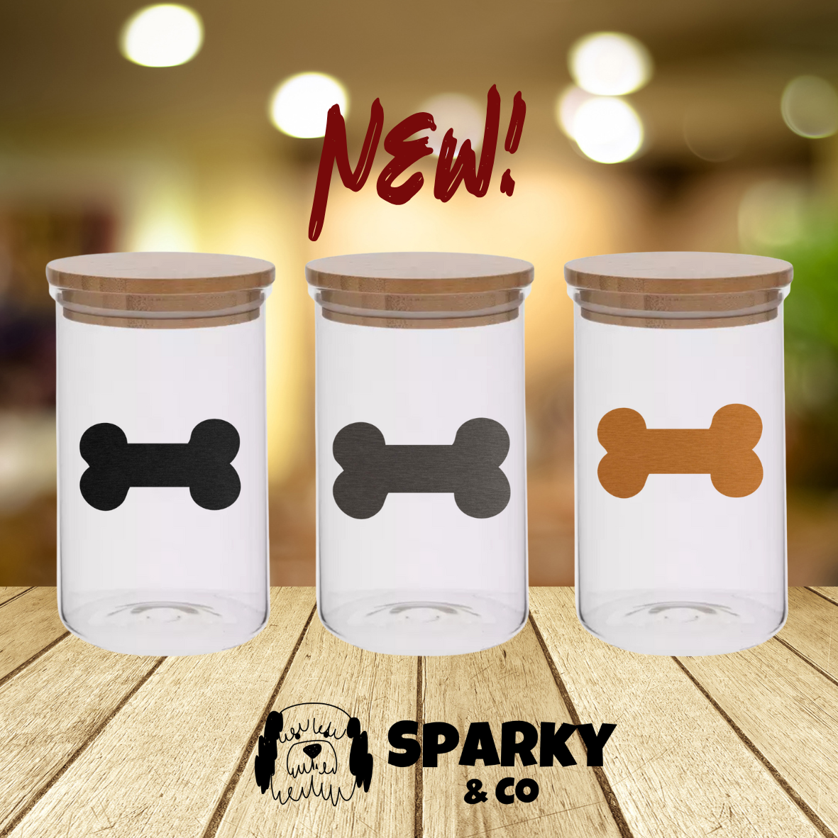 Sparky & Co 20oz Metallic Bone Cylinder Glass Treat Canister With Bamboo Lid