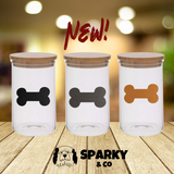 Sparky & Co 20oz Metallic Bone Cylinder Glass Treat Canister With Bamboo Lid