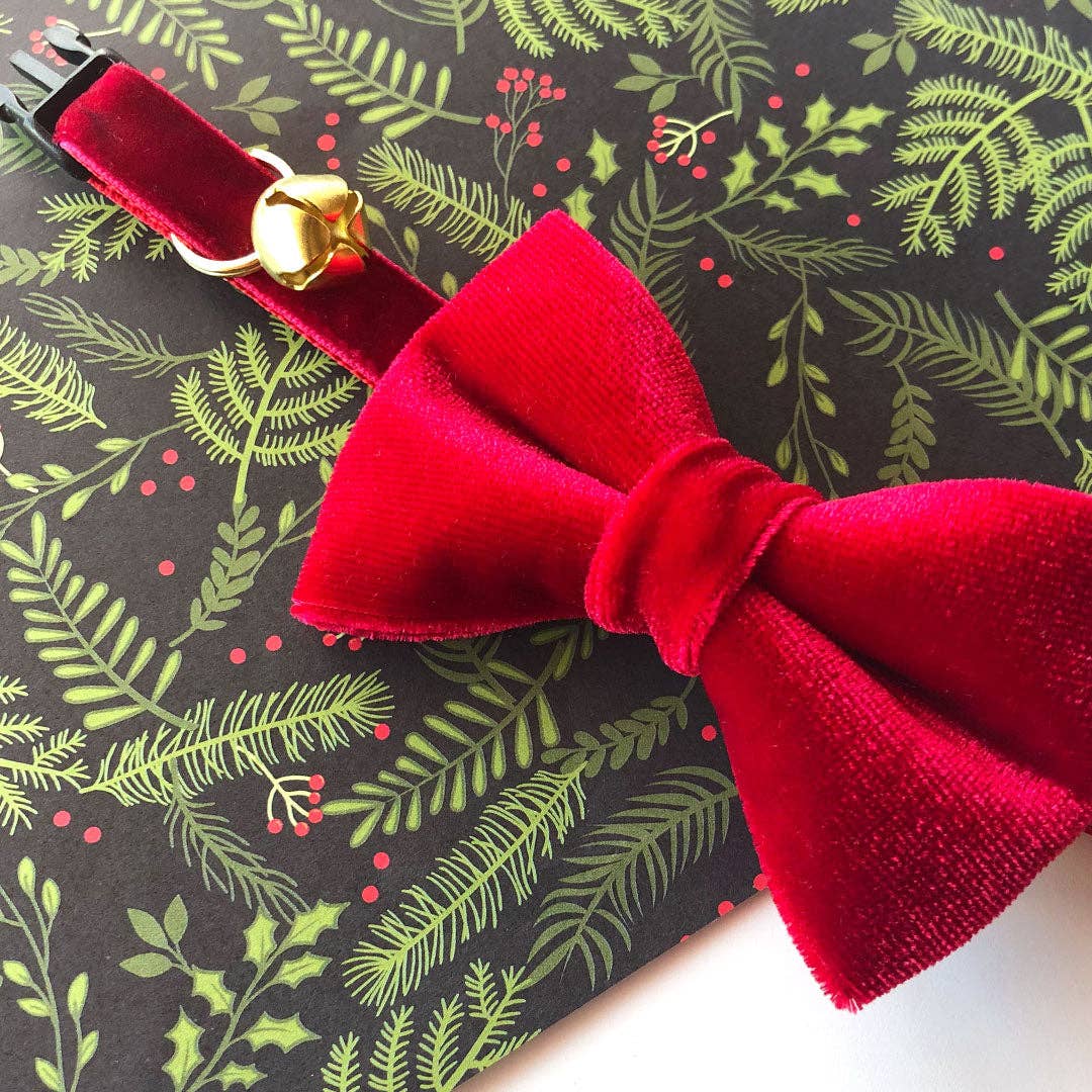 Made By Cleo - "Velvet - Garnet Red" - Luxe Red Velvet Cat Collar