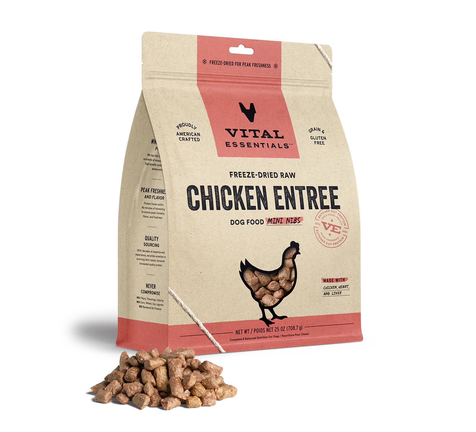Vital Essentials Raw Freeze-Dried Crunchy Mini Nibs Entrée Chicken for Dogs