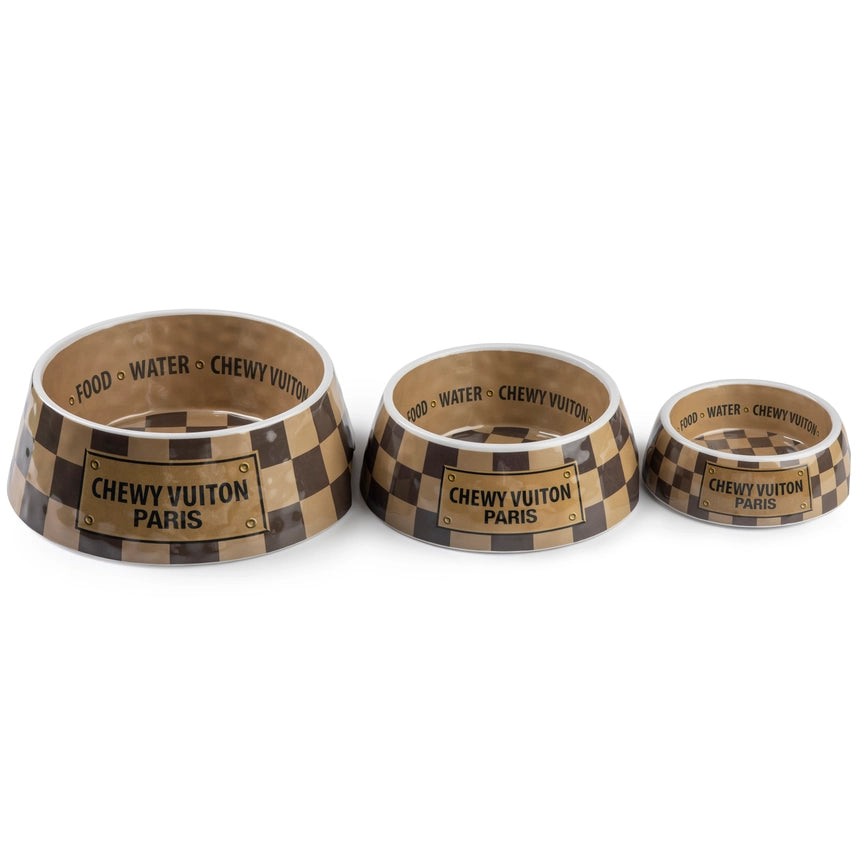 Haute Diggity Dog Checker Chewy Vuiton Bowl & Mat